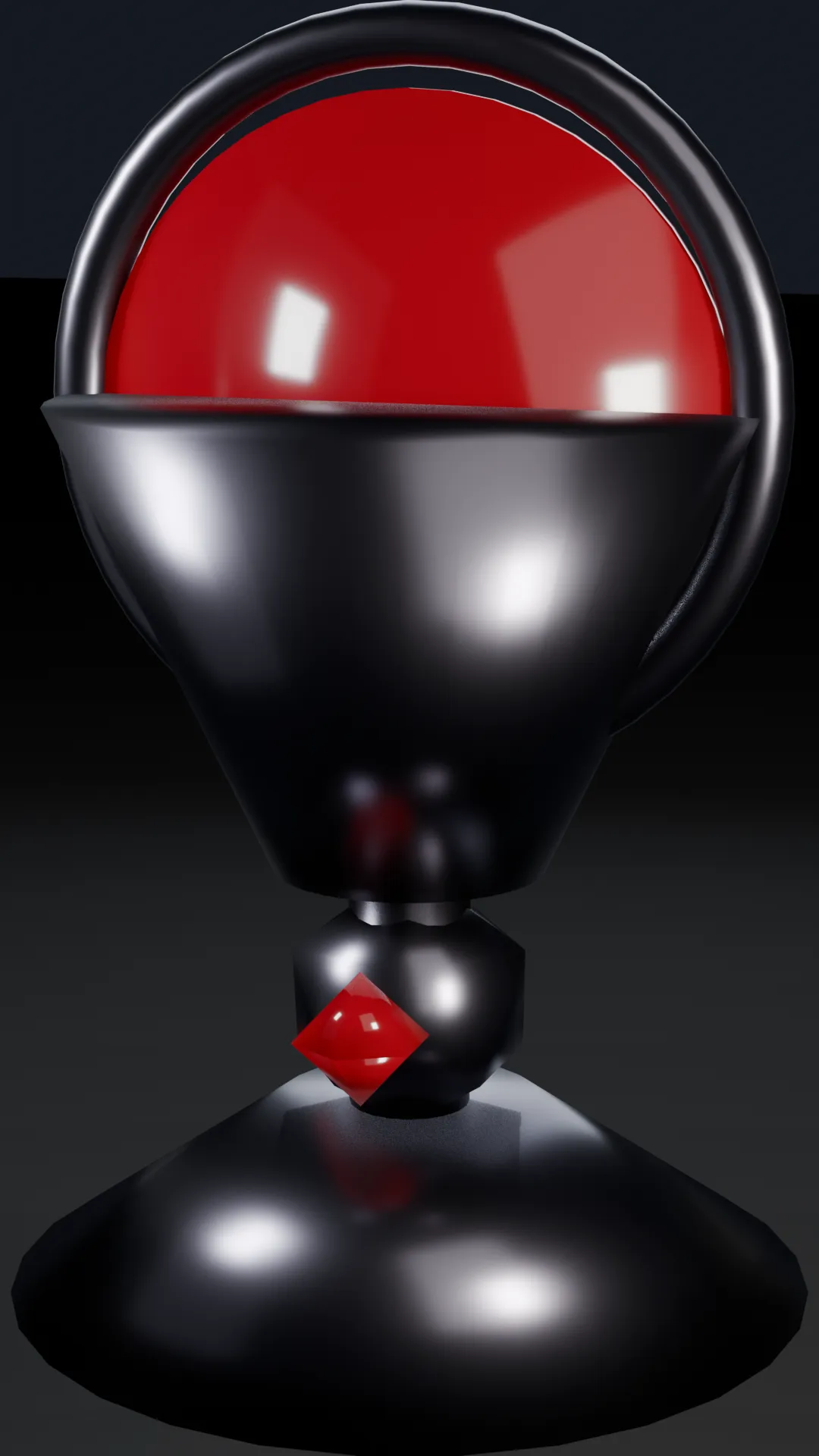 A chrome chalice holding blood-red liquid.