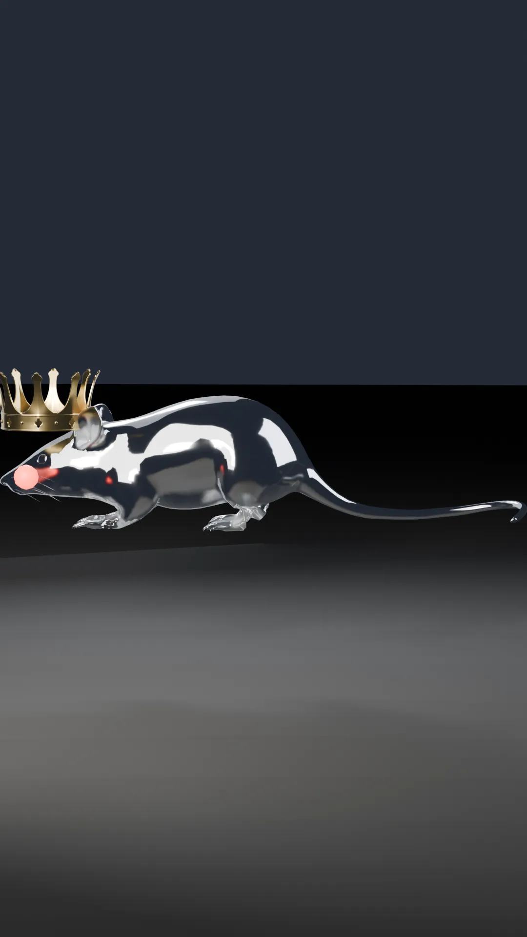 A chrome rat facing forward.
